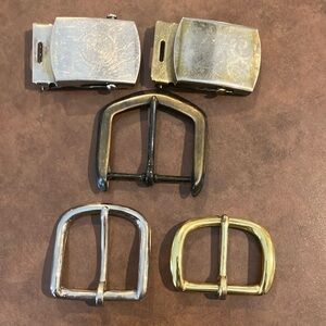 Vintage Metal Belt Buckles - Silver and Gold 2” bronze 2 1/4 bronze. 2 latch USA